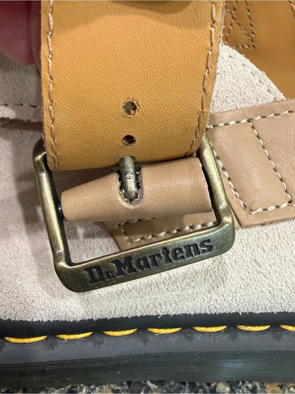 Dr martens Jorge Beige Suede Slingback Clog with Yellow Stitching